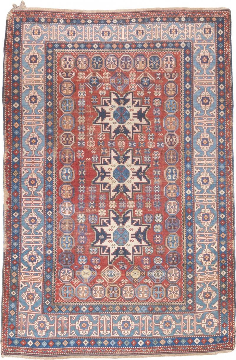 Antique Caucasian Lezgi Rug 4 2 x 6 4 