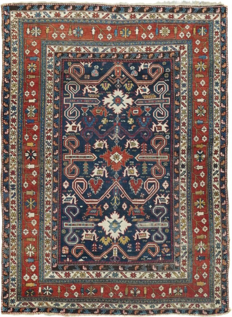 Antique Caucasian Perpedil Rug 4 4 x 5 11 