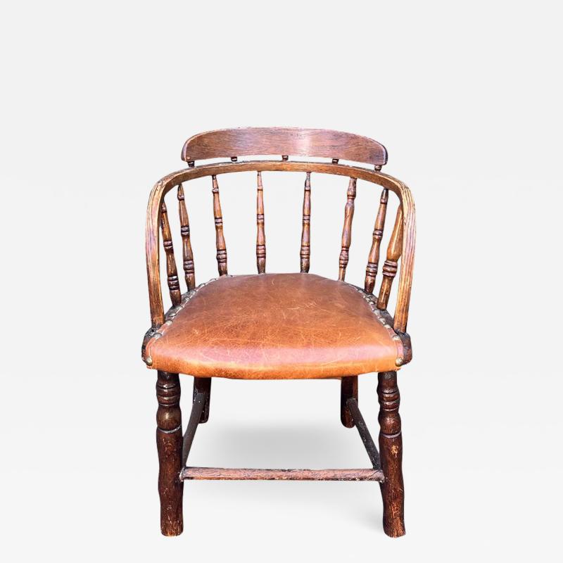 Antique Child s Windsor Barrel Chair With Leather Seat