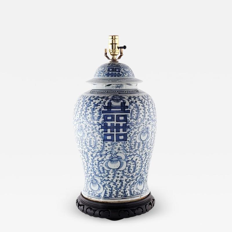 Antique Chinese Blue and White Large Ginger Jar Mounted as a Lamp