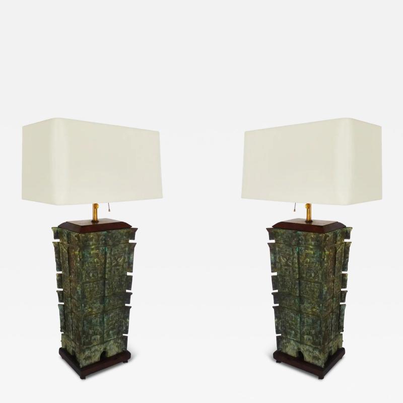 Antique Chinese Bronze Vessels Mounted as Lamps a Pair