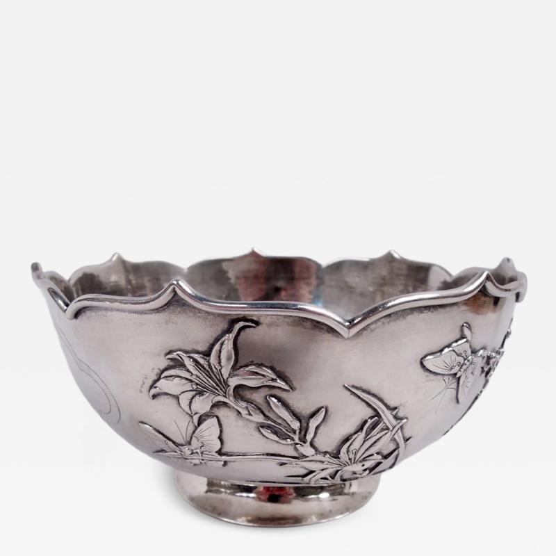 Antique Chinese Export Silver Blossom Butterfly Bowl