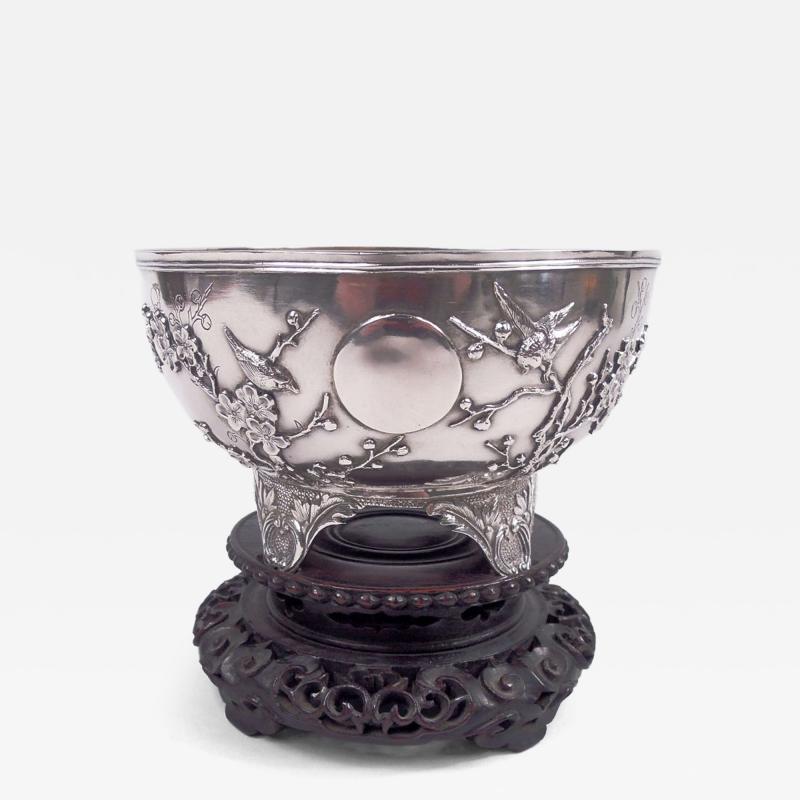 Antique Chinese Export Silver Blossoming Branch Bowl