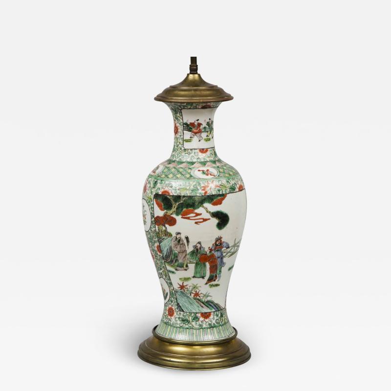 Antique Chinese Famille Vert Porcelain Lamp