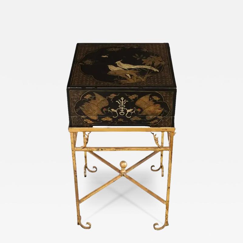 Antique Chinese Lacquer Box on Gilt Metal Stand Now a Side Table