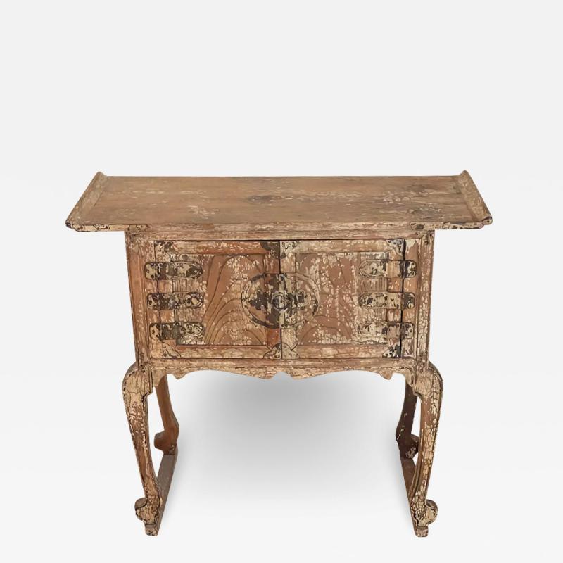 Antique Chinese Ming Style Side Table With Crackle Finish