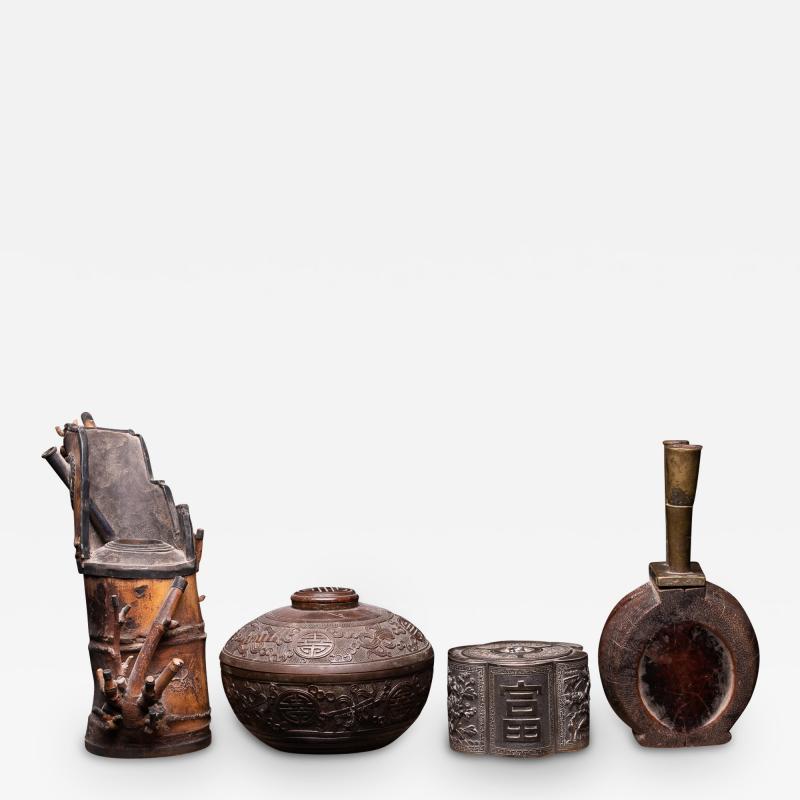 Antique Chinese Opium Box Opium Pipe and Tubular Water Pipe