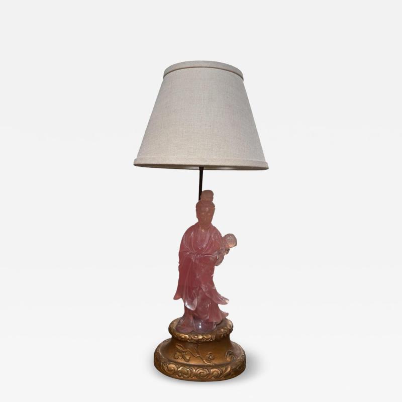 Antique Chinese Rose Quartz Goddess Sculpture Designer Table Lamp