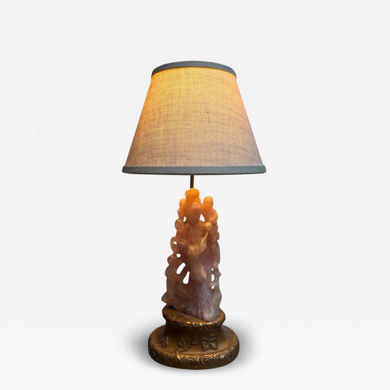 Antique Chinese Rose Quartz Sculpture Designer Table Lamp