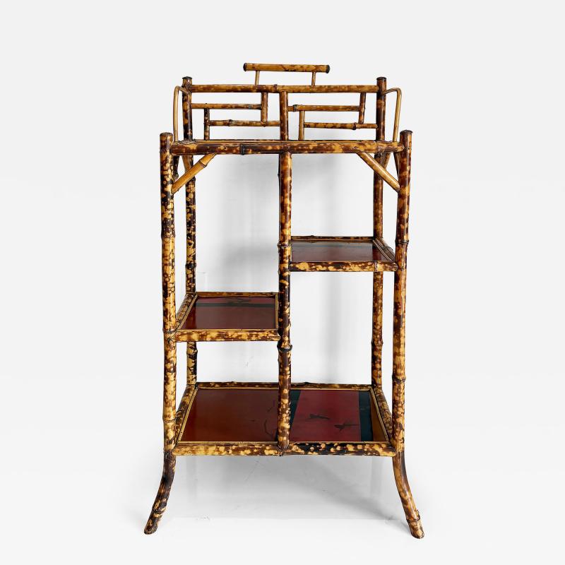 Antique Chinoiserie English Tortoiseshell Bamboo Etagere Display