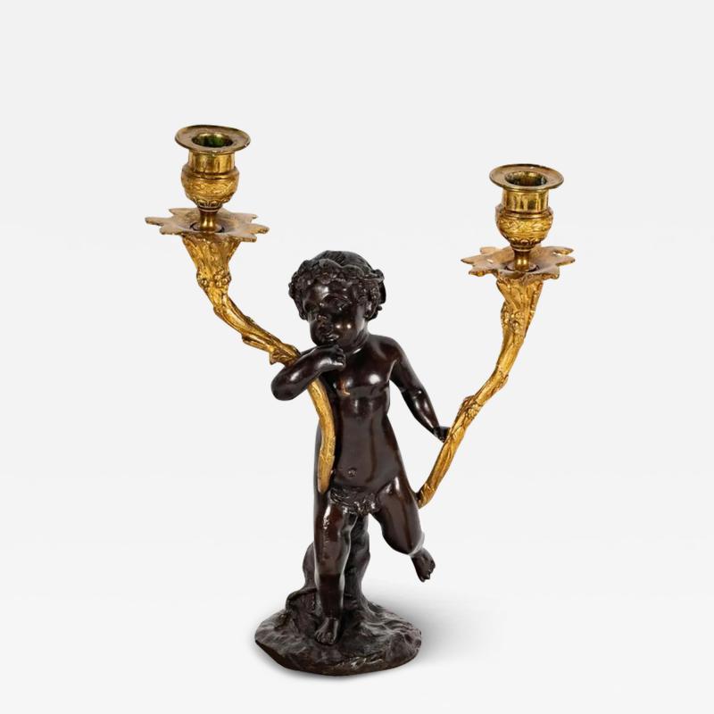 Antique Clodion Bronze Cherub Sculpture Gilt Bronze Candelabra
