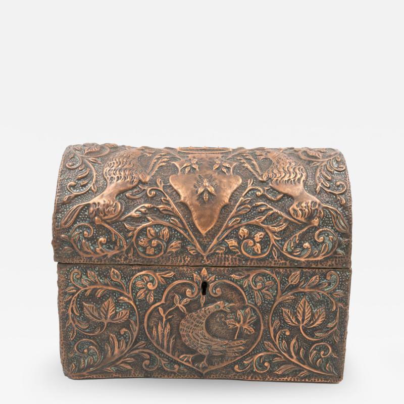 Antique Copper Repouss Box With A Dome Lid Italy Circa 1800 