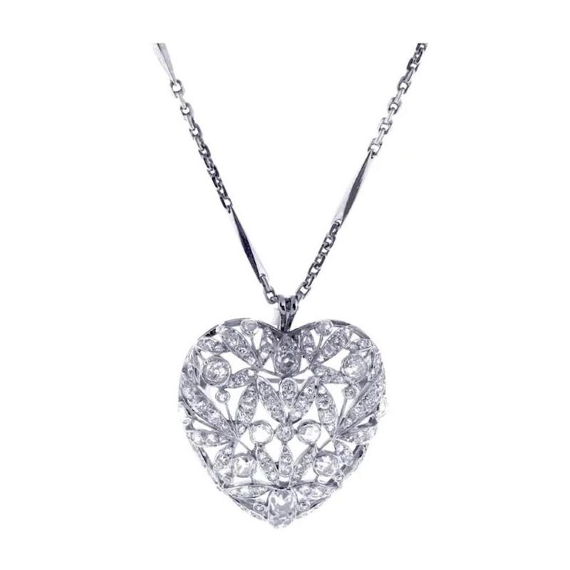 Antique Diamond Heart Pendant Brooch