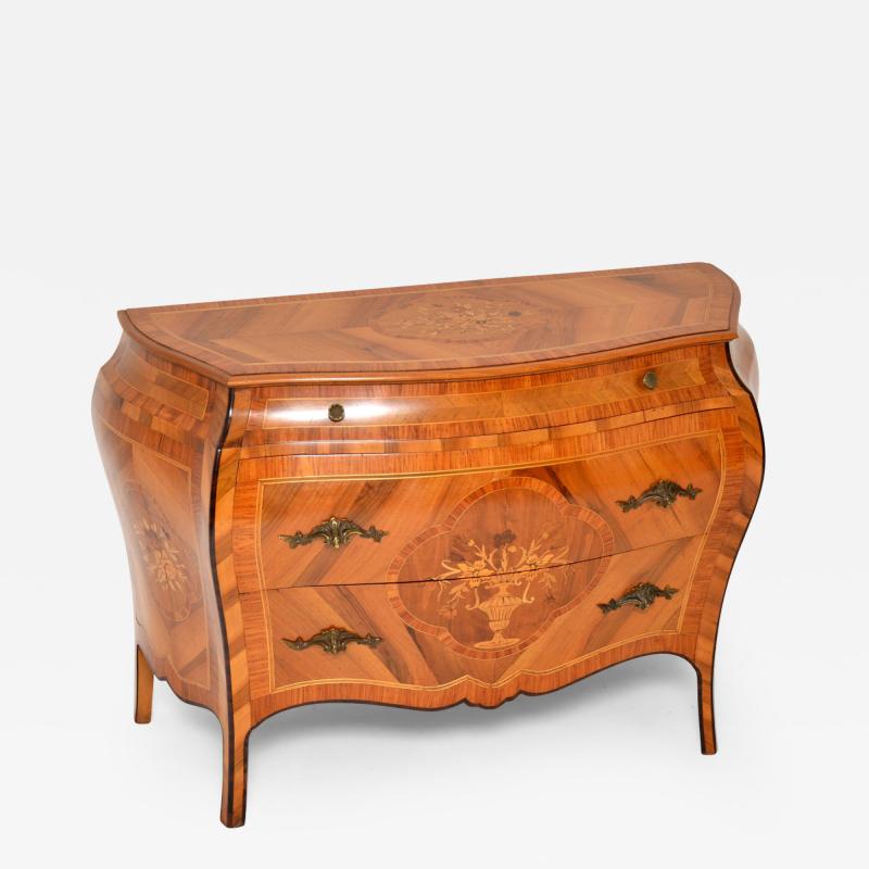 Antique Dutch Inlaid Bombe Commode in Olive Wood