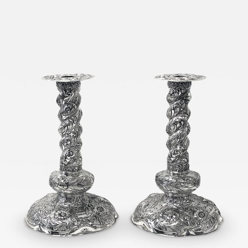 Antique Dutch Silver Candlesticks of late 17th century style The Hague C 1840