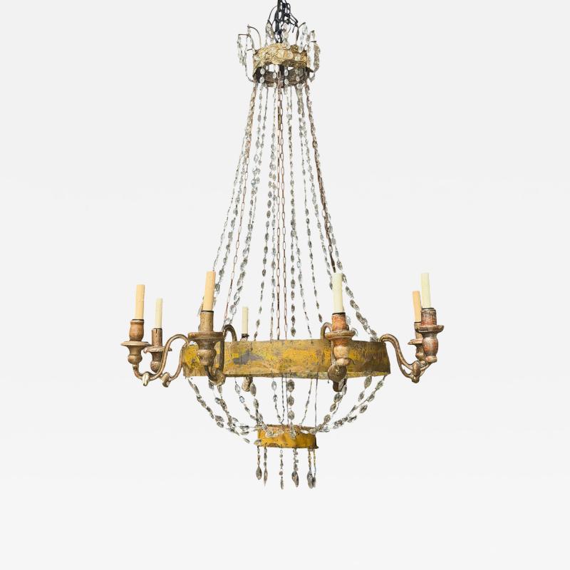 Antique Early 19th C Italian Crystal Tole Chandelier
