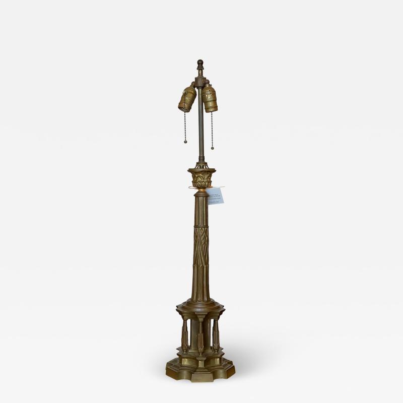 Antique Early 19th C Regency Period Bronze Column Table Lamp