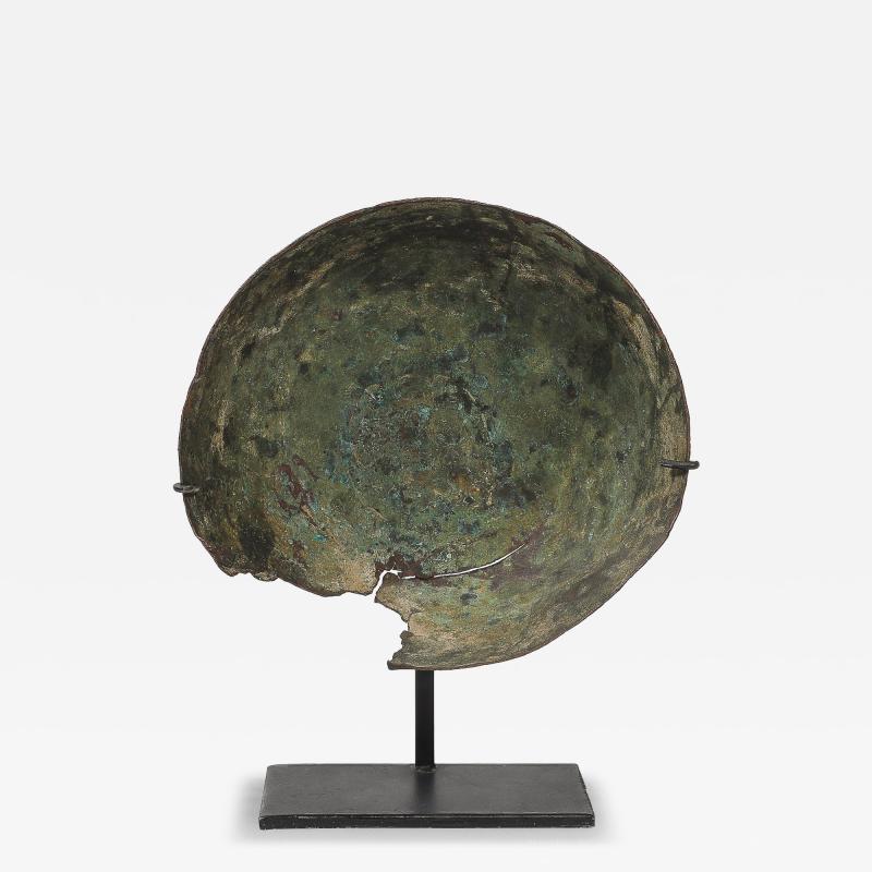 Antique Eastern Mediterranean Patinated Copper Bowl on Museum Stand