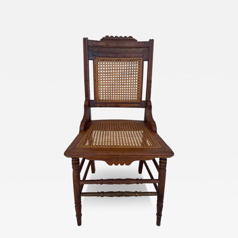 Antique Eastlake Carved Walnut and Cane Parlor Chair