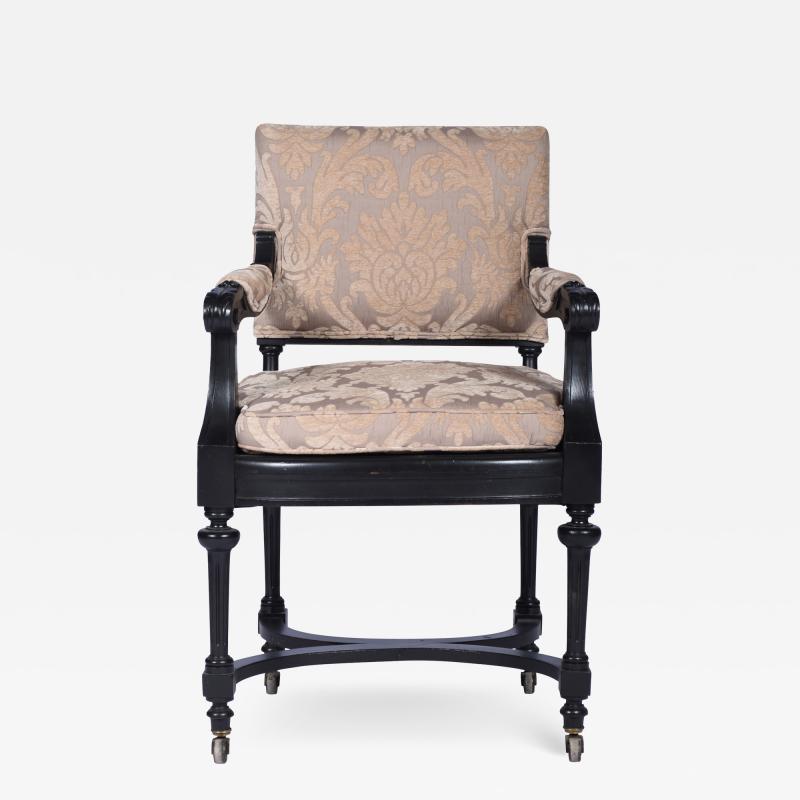 Antique Ebonized Library Armchair Directoire Style France 1860 s 