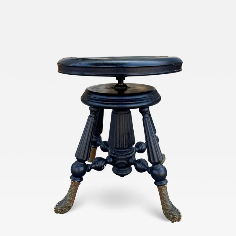 Antique Ebony Piano Stool W Bronze Feet