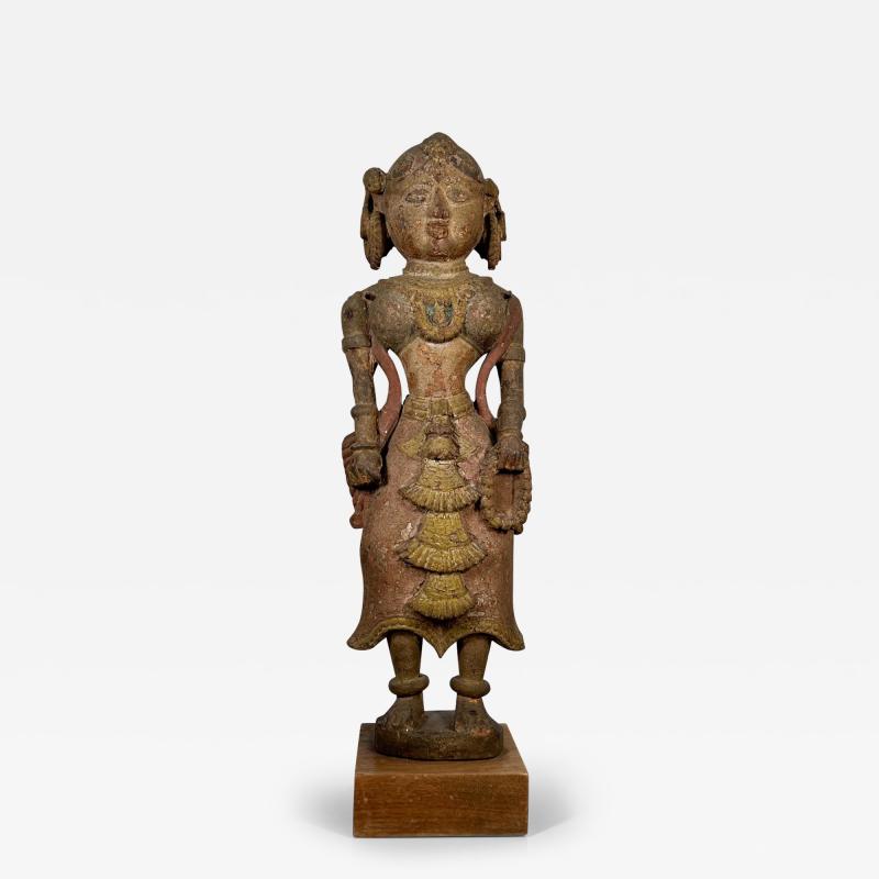 Antique Elaborate Hand Carved Indian Hindu Doll Sculpture in Wood