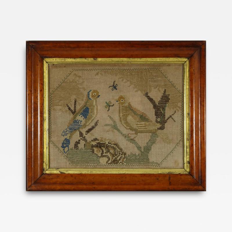 Antique Embroidered Picture of a Pair of Birds 