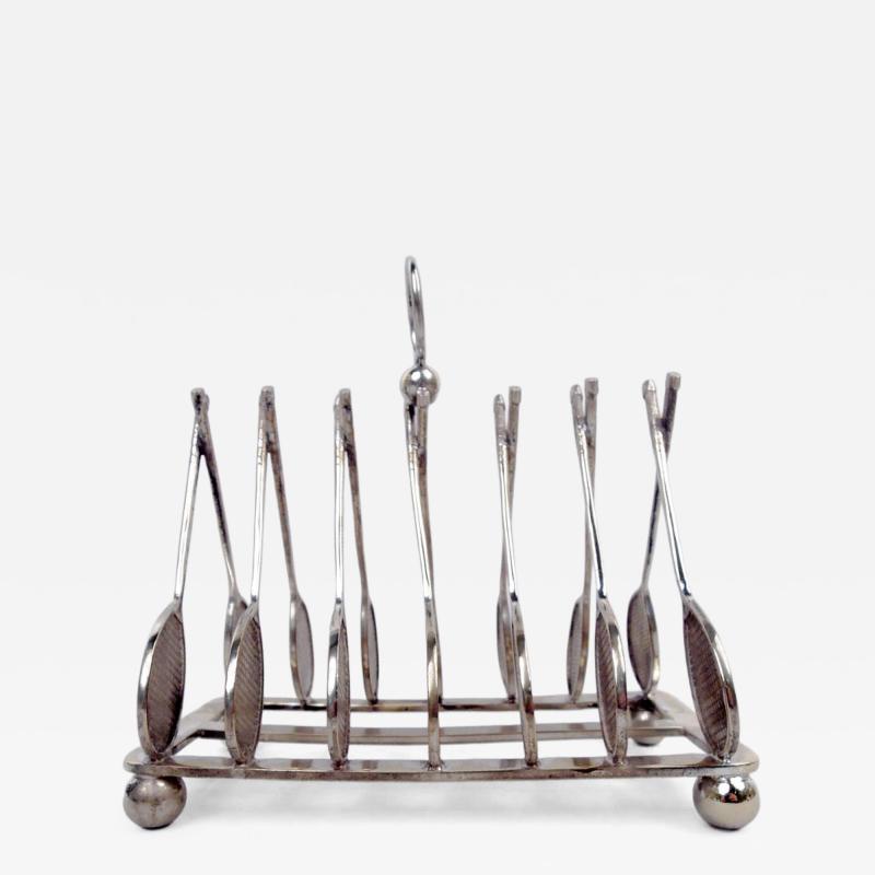 Antique English Art Deco Silverplate Novelty Tennis Racket Toast Rack