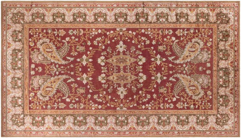 Antique English Axminster Abstract Bold Handwoven Wool Rug