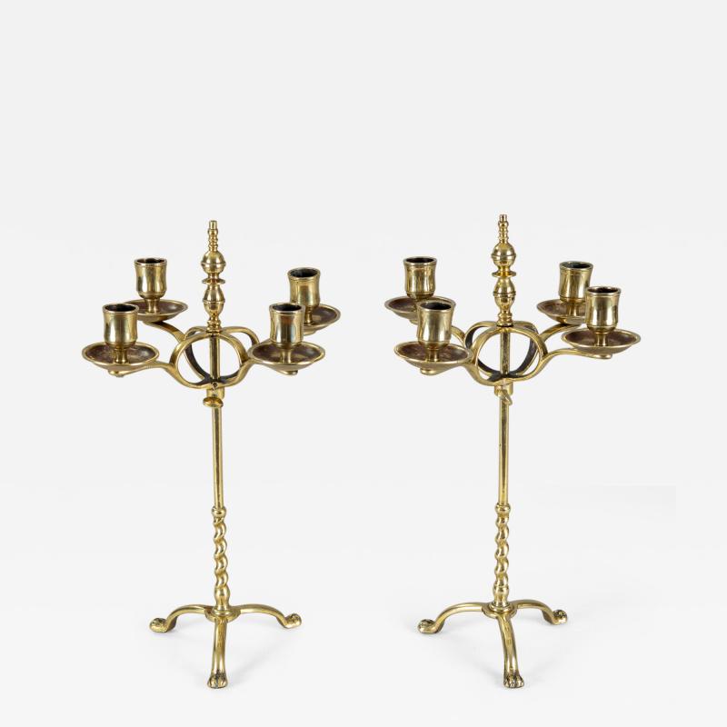 Antique English Brass Adjustable Candelabra Pair