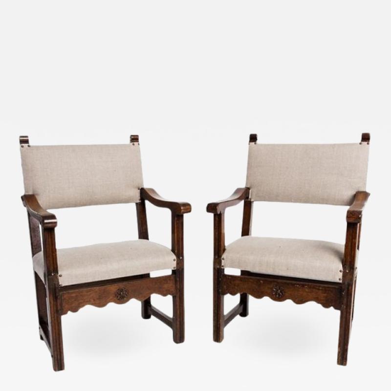 Antique English Country Armchairs with Floral Carvings