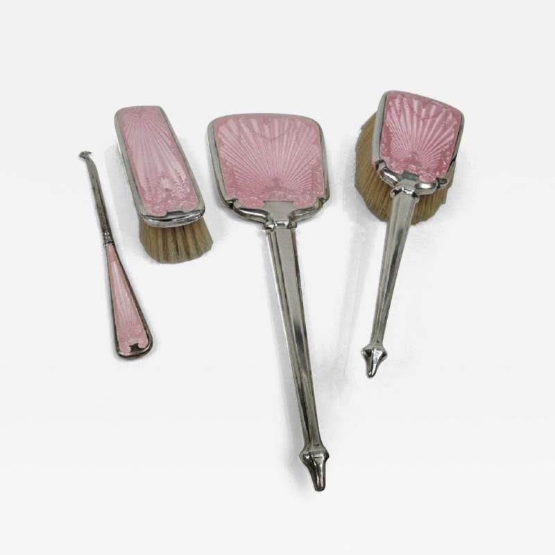Antique English Edwardian Regency Sterling Silver Enamel Vanity Set