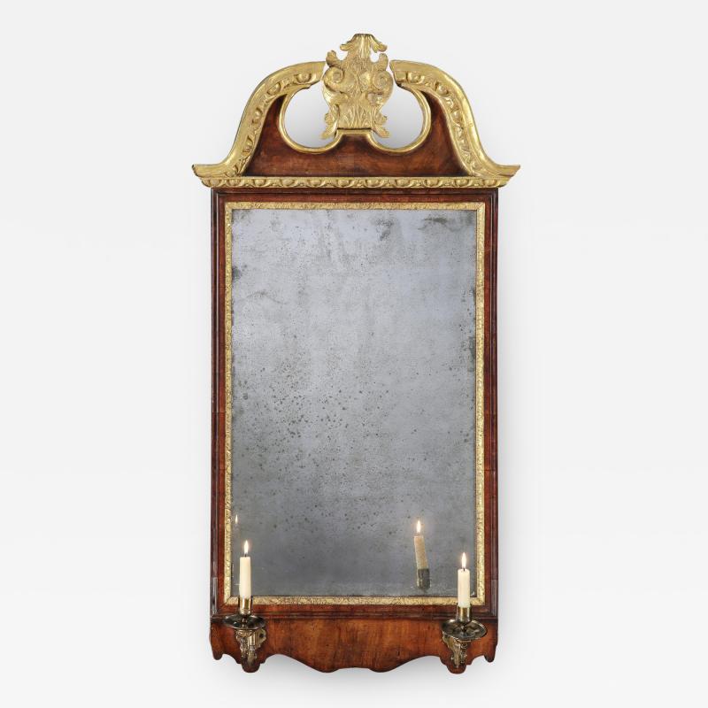 Antique English George II Period Walnut and Parcel Gilt Mirror Looking Glass