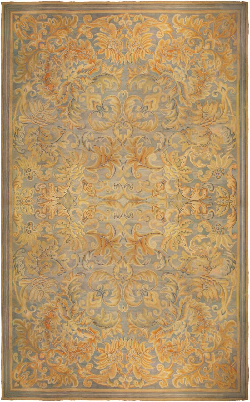 Antique English Needlework Beige Botanic Handmade Carpet