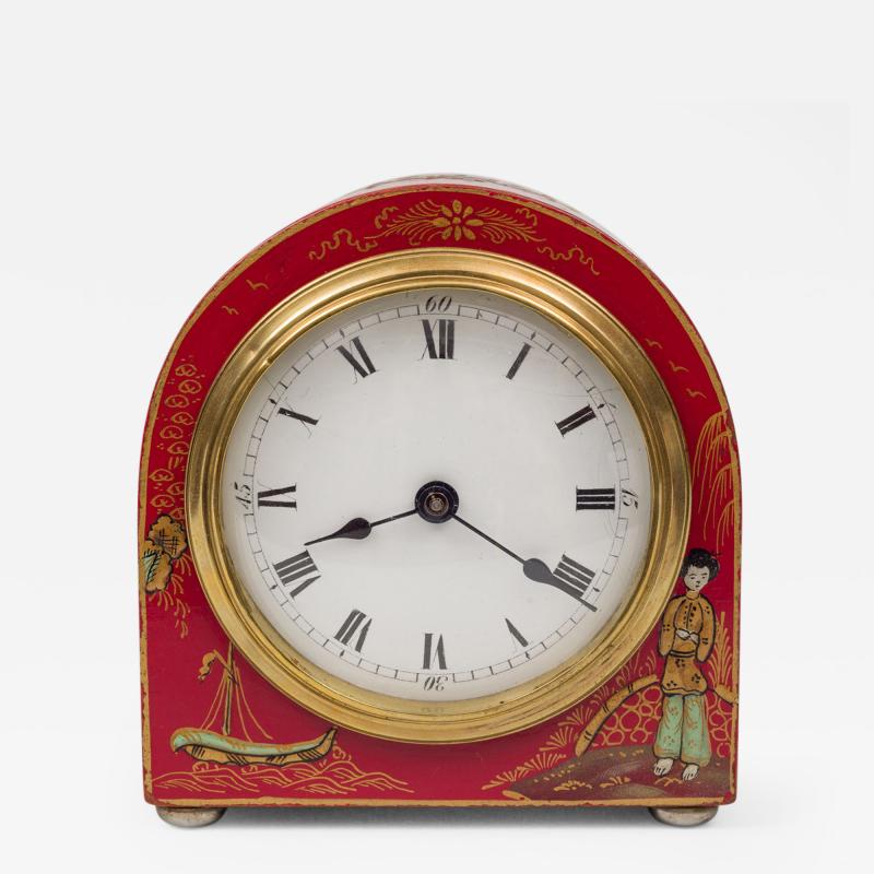 Antique English Red Chinoiserie Desk Clock