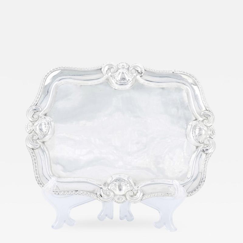 Antique English Silver Plated Footed Oval Shape Serving Tray