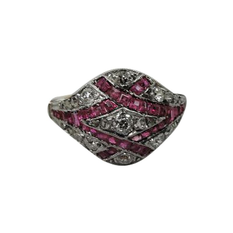 Antique English Victorian Platinum Ruby and Diamond Ring C 1880