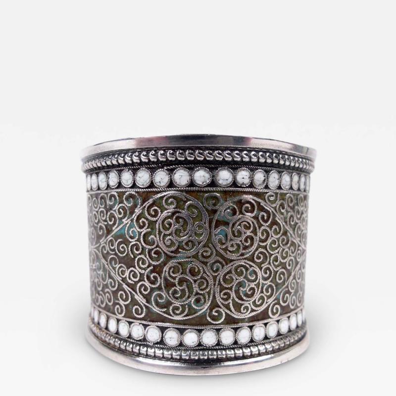 Antique European Aesthetic Silver Enamel Napkin Ring C 1890