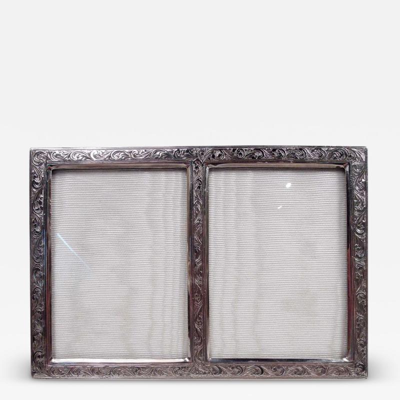 Antique European Edwardian Classical Silver Double Picture Frame