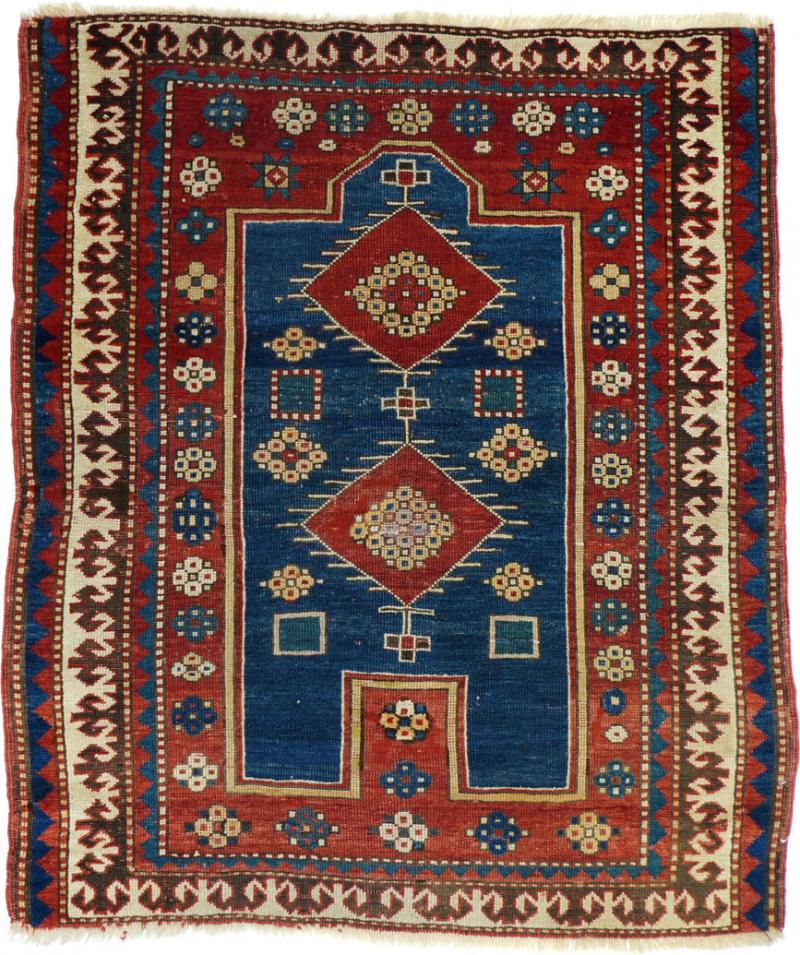 Antique Fachralo Kazak Rug 3 4 x 3 9 