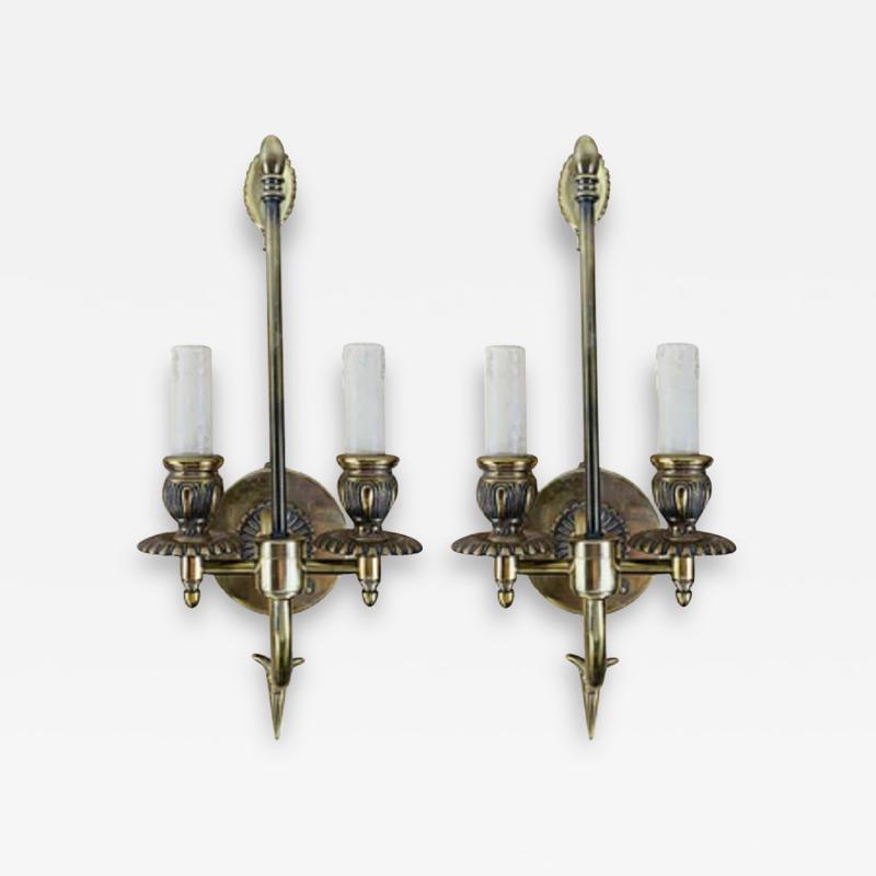 Antique Federal Style Double Arm Brass Wall Sconce a Pair