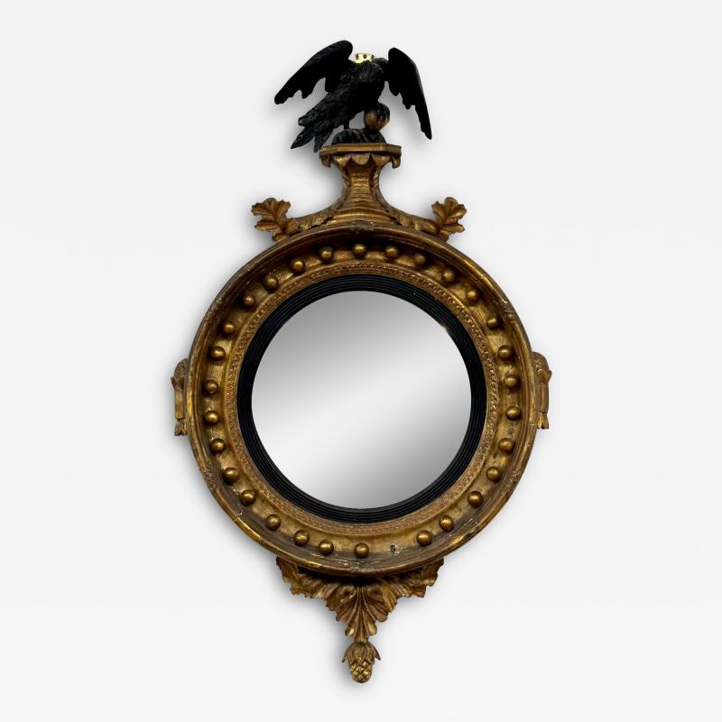 Antique Federal Style Gilt Gold Convex Wall Console Pier Mirror Distressed