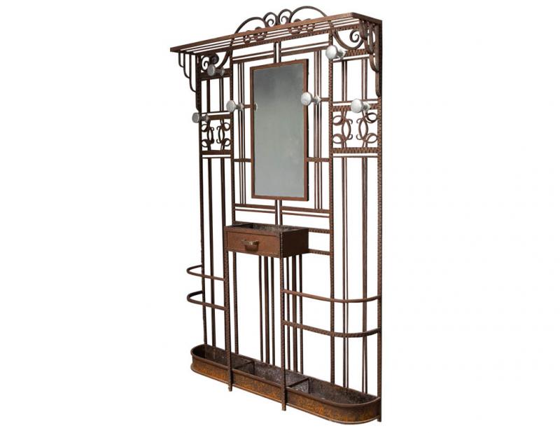 Antique French Art Deco Wrought Iron Hall Coat Stand