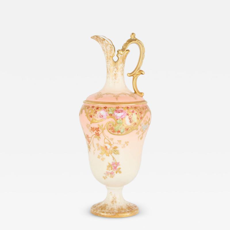 Antique French Art Nouveau Porcelain Ewer with Floral Decoration