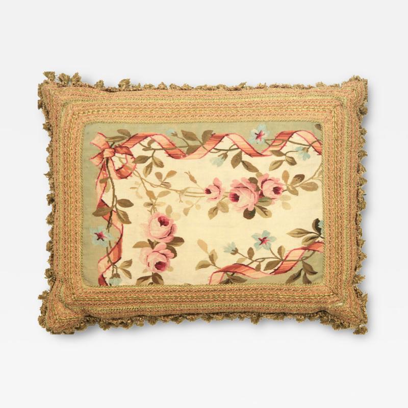 Antique French Aubusson Pillow 21 x 27 