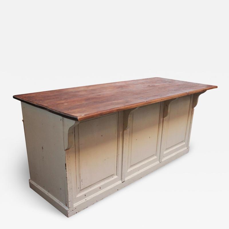 Antique French Boutique Counter in Stained and Painted Pine