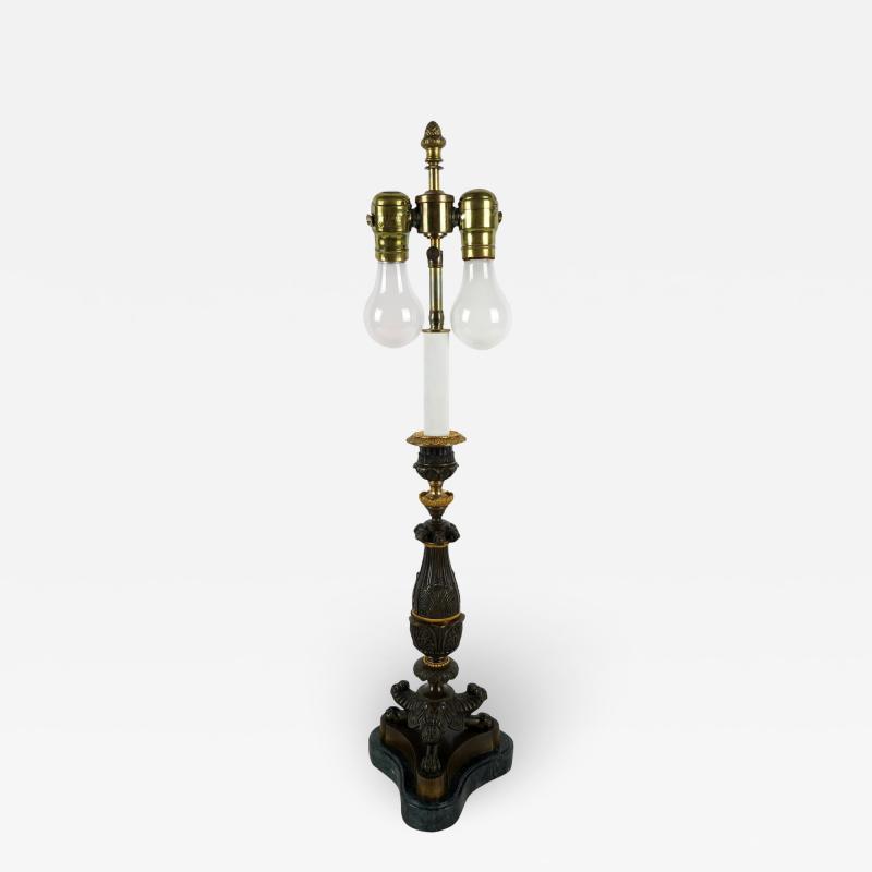 Antique French Bronze Candlestick Table Lamp