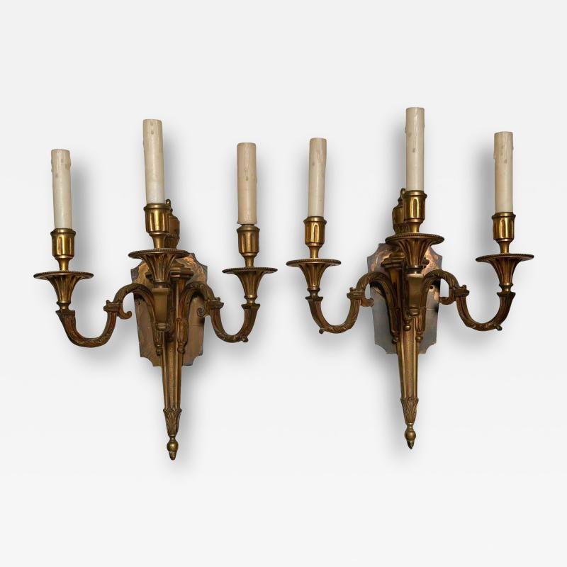 Antique French Bronze Neoclassical Light Wall Sconces a Pair