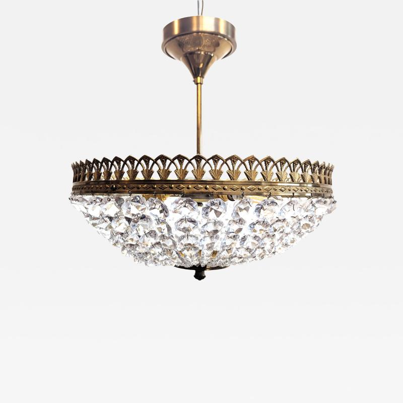 Antique French Crystal Pendant Semi Flush Chandelier