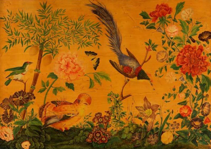 Antique French Decorated Panel of Flora and Fauna